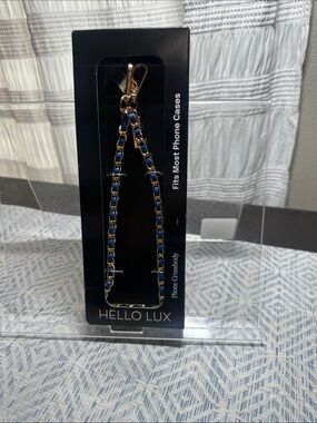HELLO LUX Blue and Gold Phone Crossbody Chain NWT in box